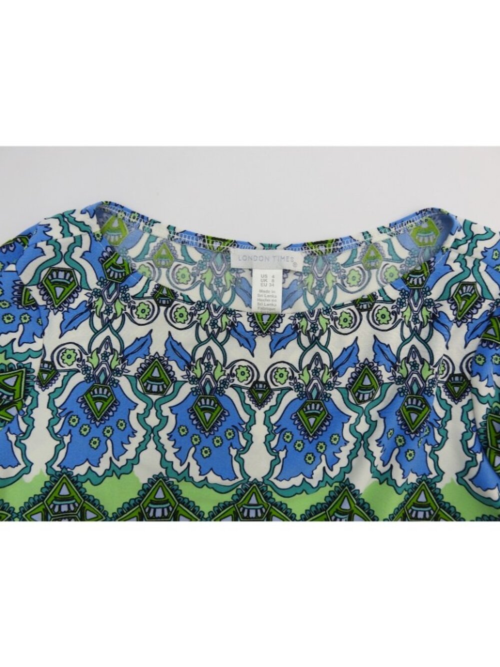 London Times Blue Green Geometric Floral Sheath Dress Women's US 4 - Picture 4 of 7